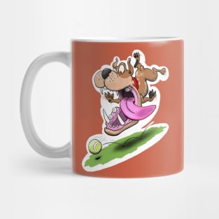 Dog chasing ball. With white outline Mug